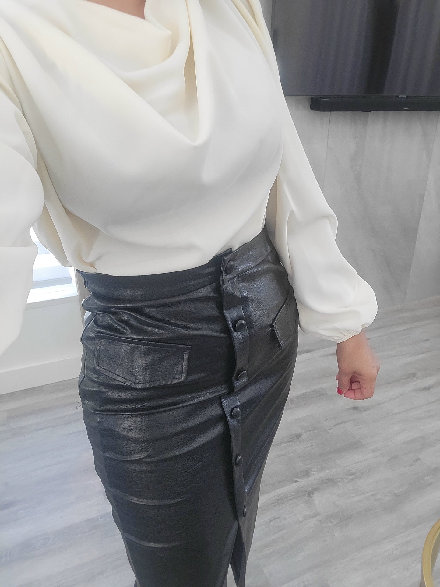 Button Down Leather Skirt